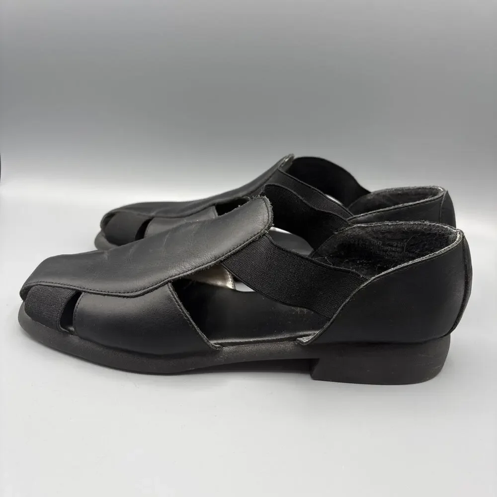 Cabin Creek Sandal Size 9.5 Black Leather Comfort Elastic Fisherman Shoe 90s Mom